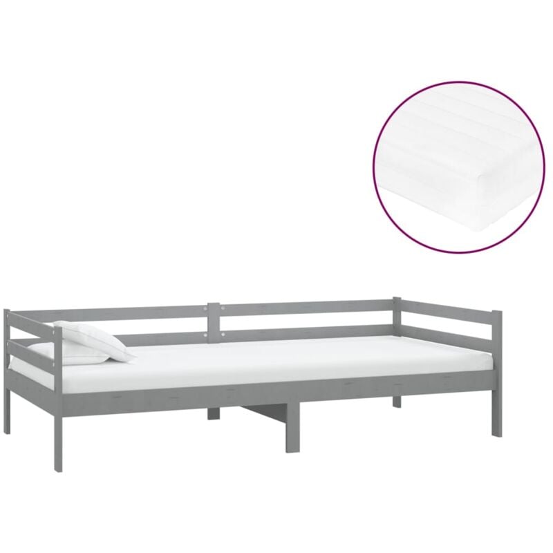 

Sofá cama con colchón madera de pino maciza gris 90x200 cm - Gris - Vidaxl