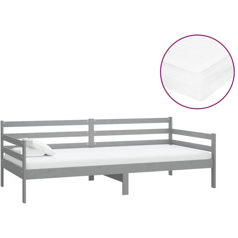 

vidaXL Sofá cama con colchón madera de pino maciza gris 90x200 cm - Gris