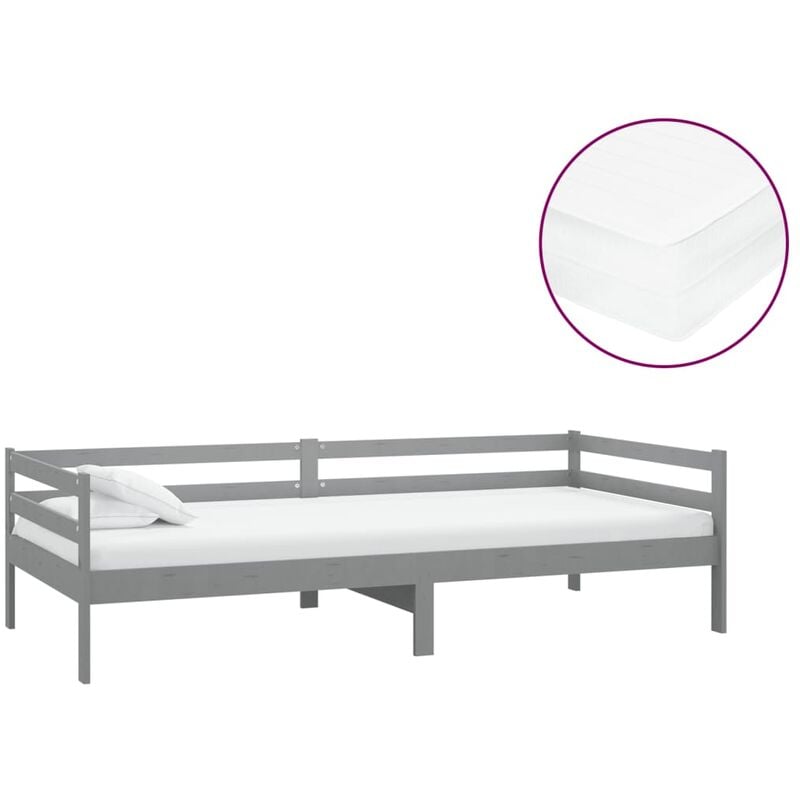 

vidaXL Sofá cama con colchón madera de pino maciza gris 90x200 cm - Gris