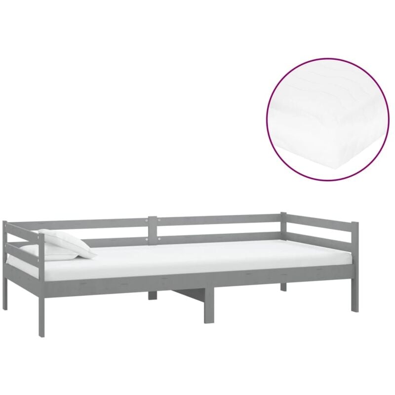 

vidaXL Sofá cama con colchón madera de pino maciza gris 90x200 cm - Gris