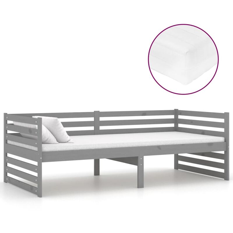 

vidaXL Sofá cama con colchón madera de pino maciza gris 90x200 cm - Gris