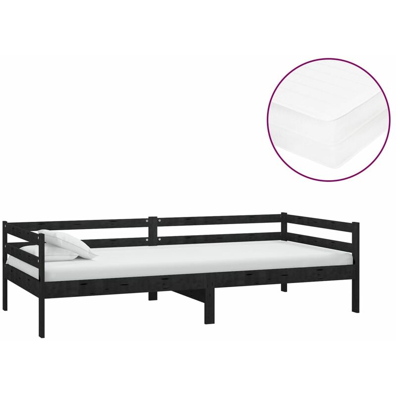 

vidaXL Sofá cama con colchón madera de pino maciza negro 90x200 cm - Negro