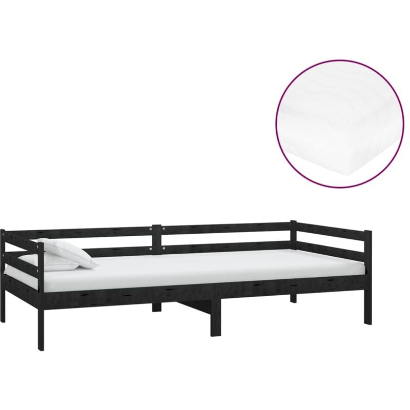 

vidaXL Sofá cama con colchón madera de pino maciza negro 90x200 cm - Negro