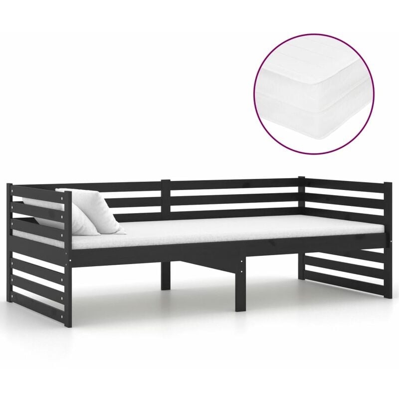 

vidaXL Sofá cama con colchón madera de pino maciza negro 90x200 cm - Negro