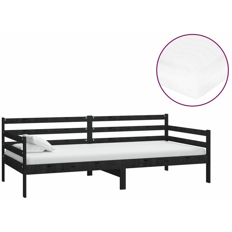 

vidaXL Sofá cama con colchón madera de pino maciza negro 90x200 cm - Negro