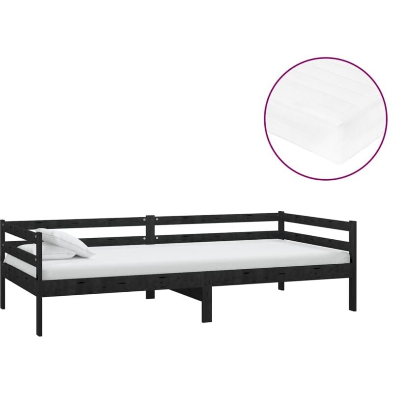 

Sofá cama con colchón madera de pino maciza negro 90x200 cm - Negro - Vidaxl