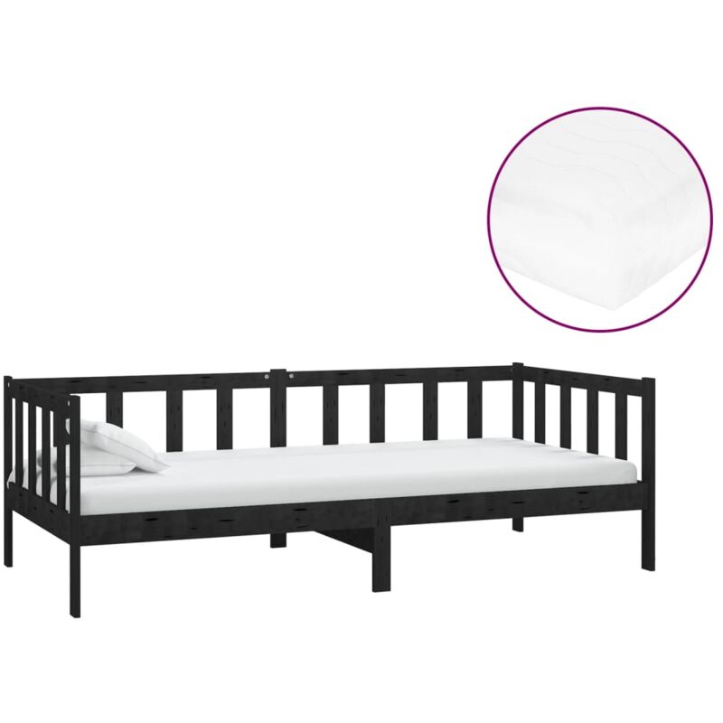 

vidaXL Sofá cama con colchón madera de pino maciza negro 90x200 cm - Negro