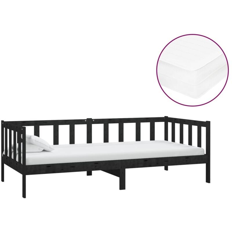 

vidaXL Sofá cama con colchón madera de pino maciza negro 90x200 cm - Negro