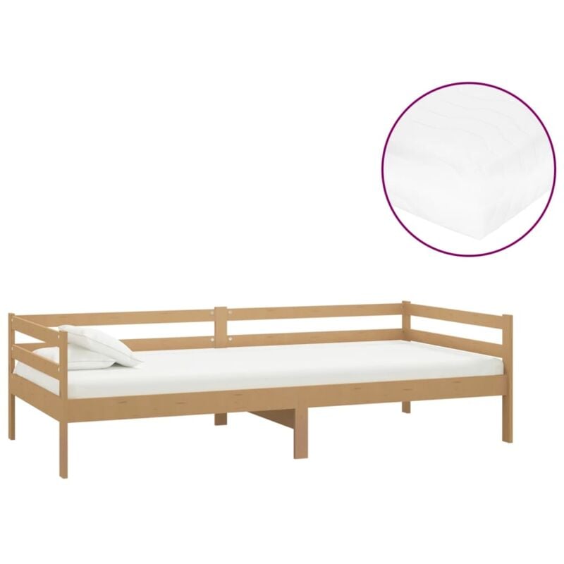 

vidaXL Sofá cama con colchón madera pino maciza marrón miel 90x200 cm - Marrón