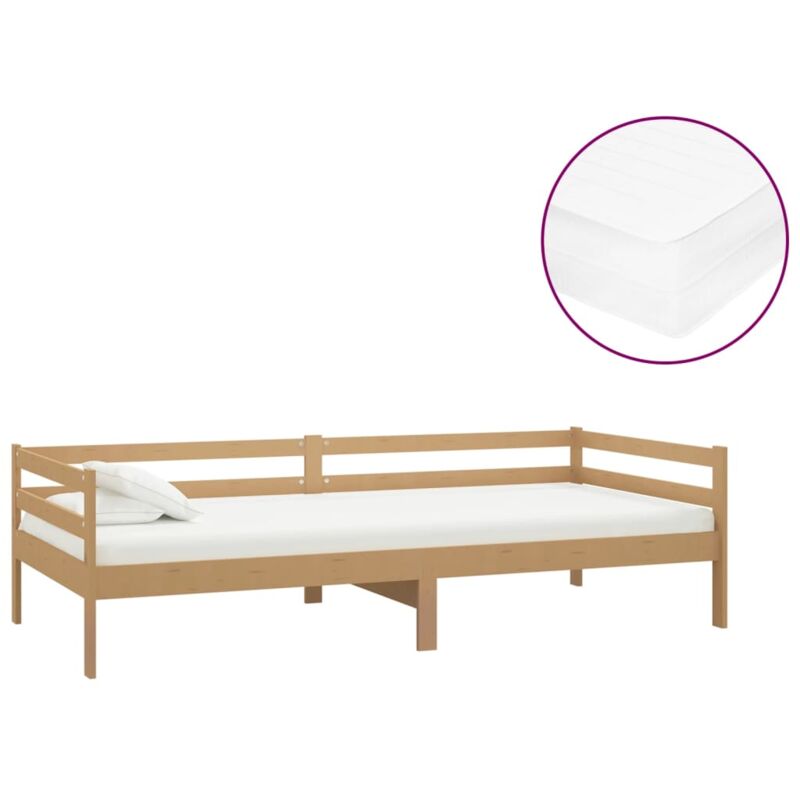 

vidaXL Sofá cama con colchón madera pino maciza marrón miel 90x200 cm - Marrón