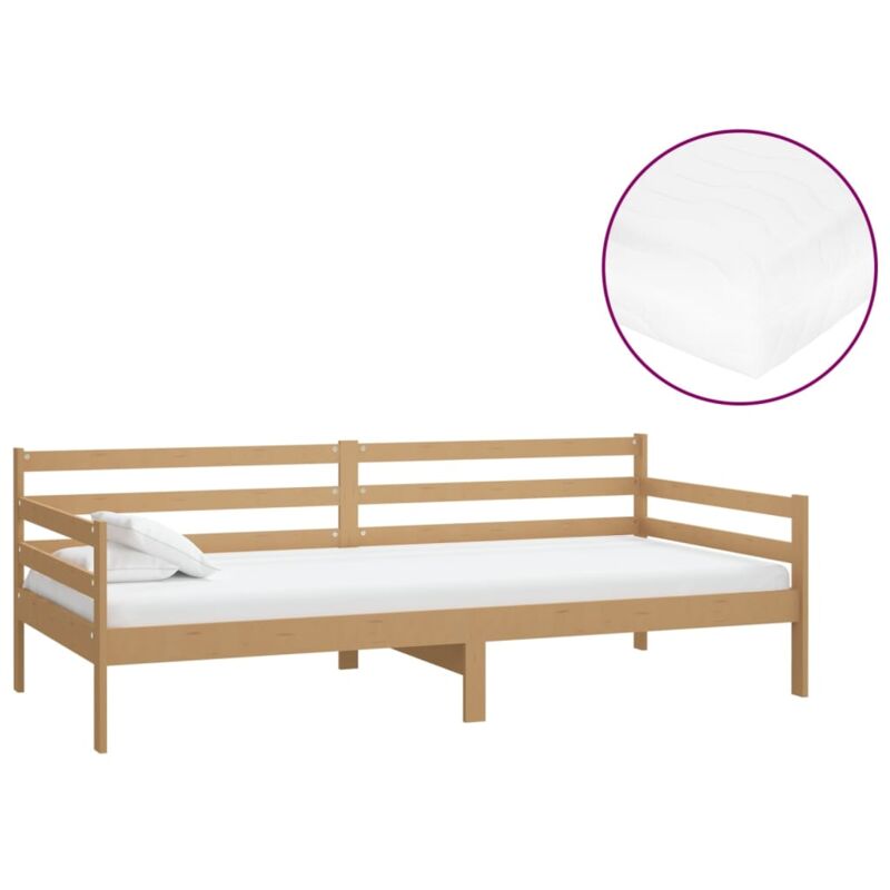 

vidaXL Sofá cama con colchón madera pino maciza marrón miel 90x200 cm - Marrón