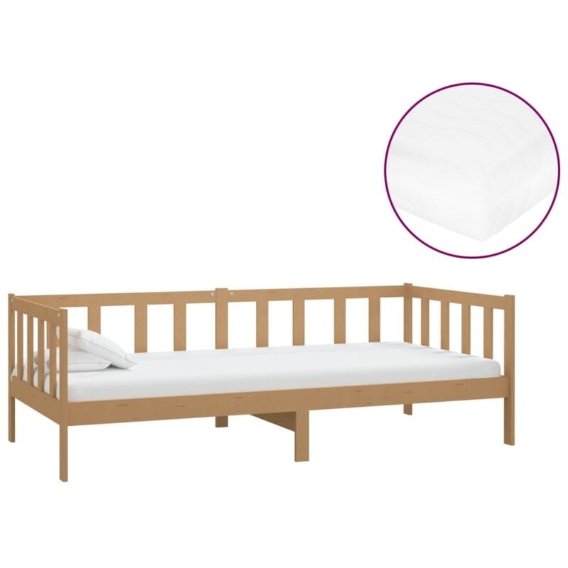 

vidaXL Sofá cama con colchón madera pino maciza marrón miel 90x200 cm - Marrón