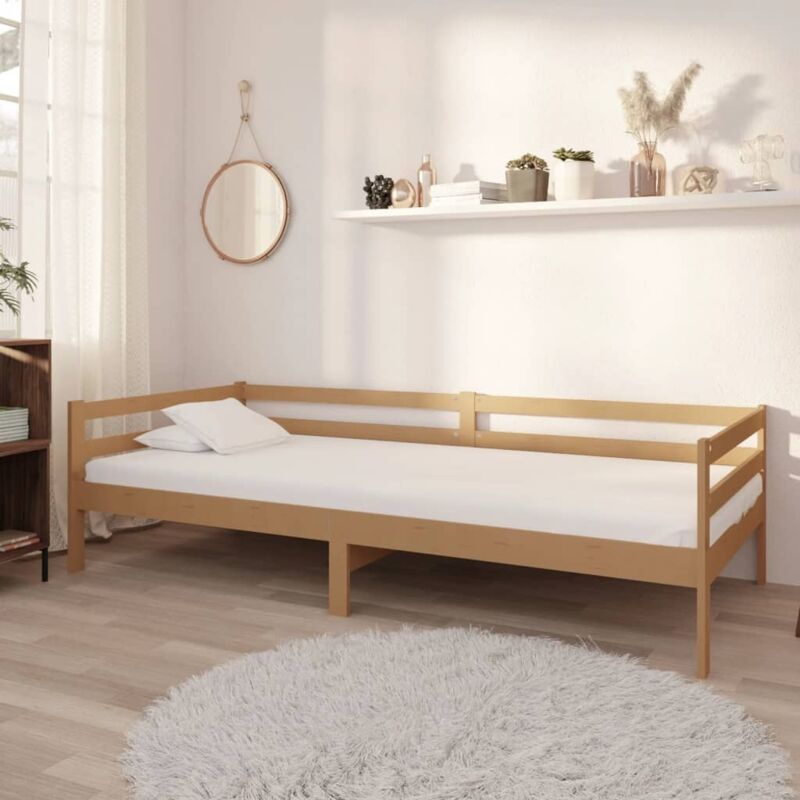 

vidaXL Sofá cama con colchón madera pino maciza marrón miel 90x200 cm - Marrón