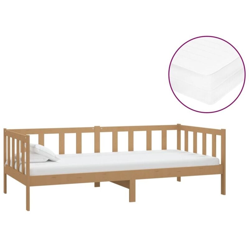 

vidaXL Sofá cama con colchón madera pino maciza marrón miel 90x200 cm - Marrón
