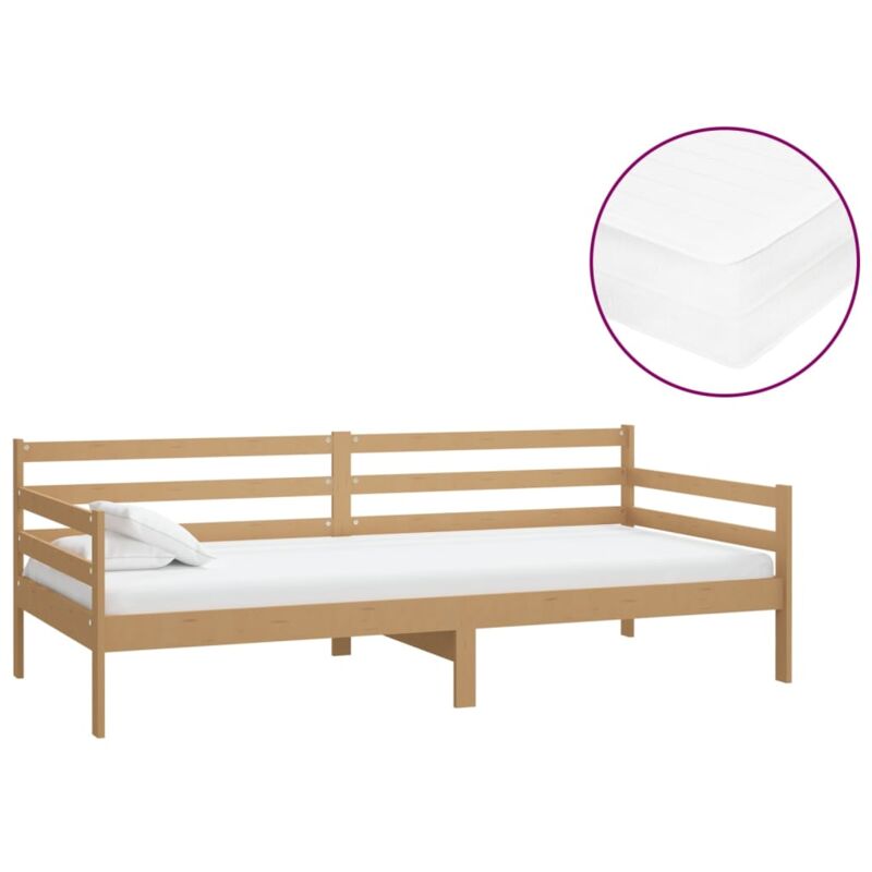 

vidaXL Sofá cama con colchón madera pino maciza marrón miel 90x200 cm - Marrón