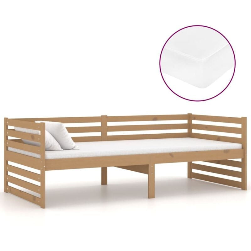 

vidaXL Sofá cama con colchón madera pino maciza marrón miel 90x200 cm - Marrón