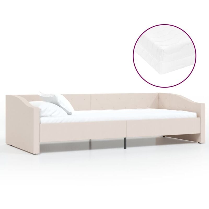 

vidaXL Sofá cama con colchón USB de tela crema 90x200 cm - Crema