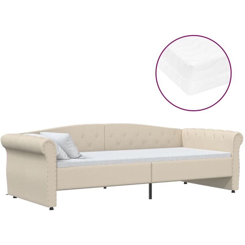 

vidaXL Sofá cama con colchón USB de tela crema 90x200 cm - Crema