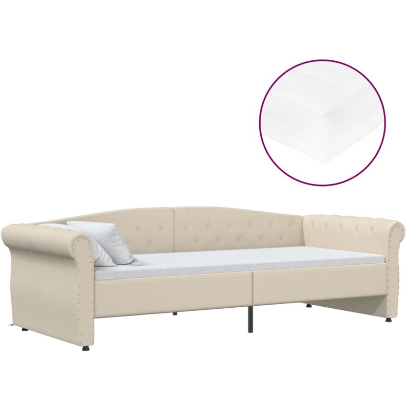 

vidaXL Sofá cama con colchón USB de tela crema 90x200 cm - Crema
