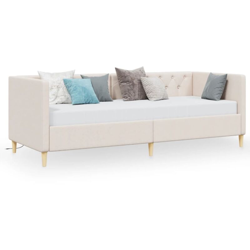 

vidaXL Sofá cama con colchón USB de tela crema 90x200 cm - Crema