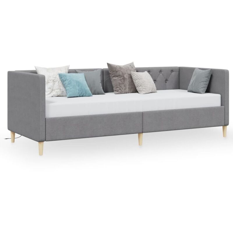 

vidaXL Sofá cama con colchón USB de tela gris claro 90x200 cm - Gris