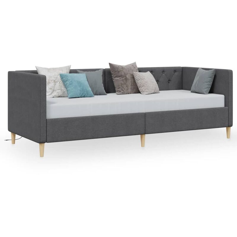 

vidaXL Sofá cama con colchón USB de tela gris oscuro 90x200 cm - Gris