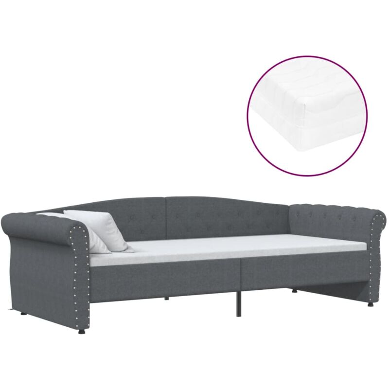 

vidaXL Sofá cama con colchón USB de tela gris oscuro 90x200 cm - Gris