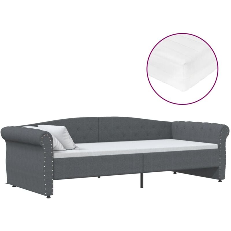 

vidaXL Sofá cama con colchón USB de tela gris oscuro 90x200 cm - Gris