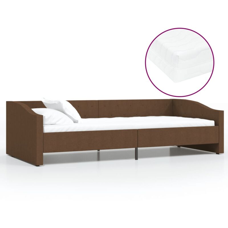 

vidaXL Sofá cama con colchón USB de tela marrón oscuro 90x200 cm - Marrón
