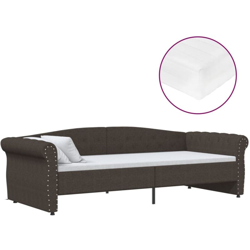 

vidaXL Sofá cama con colchón USB de tela marrón oscuro 90x200 cm - Marrón