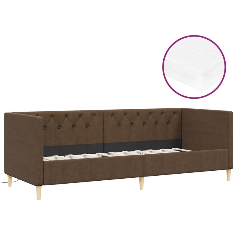 

vidaXL Sofá cama con colchón USB de tela marrón oscuro 90x200 cm - Marrón