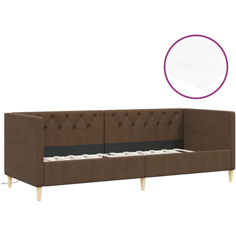 

vidaXL Sofá cama con colchón USB de tela marrón oscuro 90x200 cm - Marrón