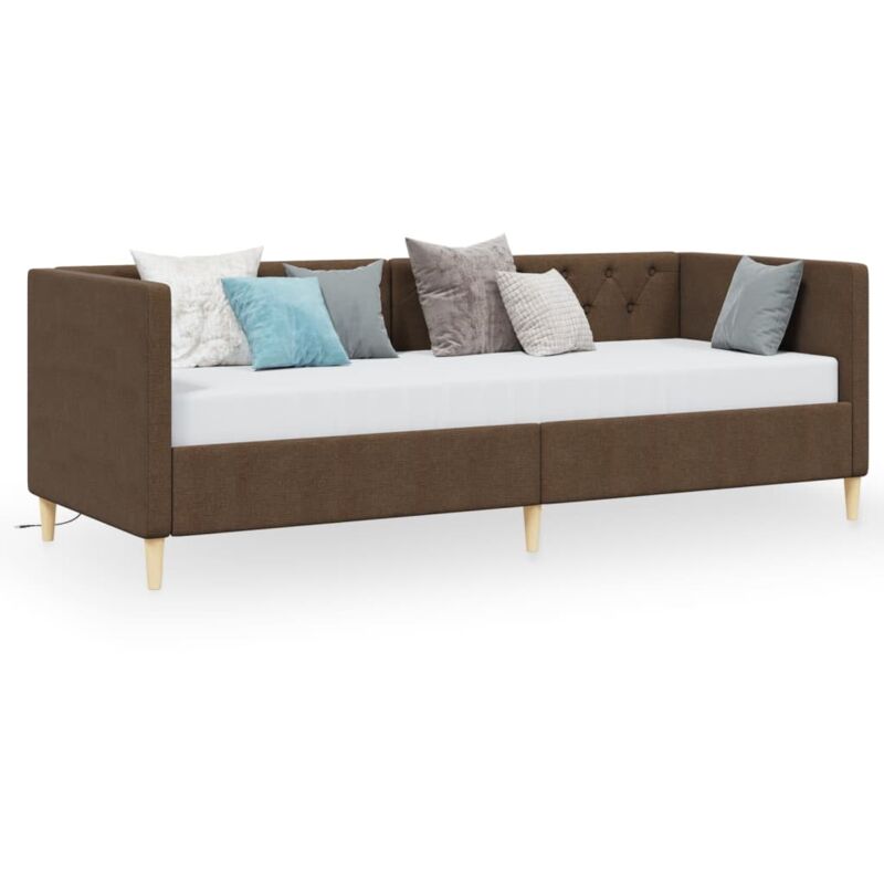 

vidaXL Sofá cama con colchón USB de tela marrón oscuro 90x200 cm - Marrón
