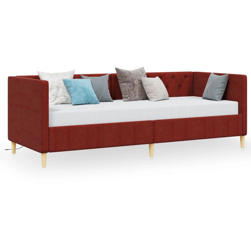 

vidaXL Sofá cama con colchón USB de tela rojo vino tinto 90x200 cm - Rojo
