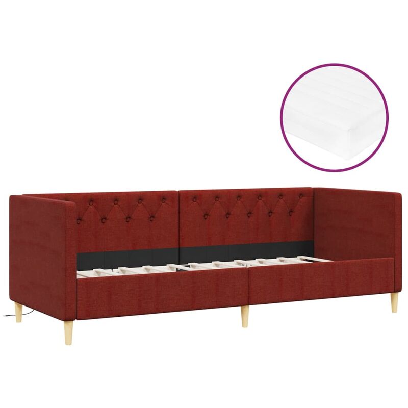 

vidaXL Sofá cama con colchón USB de tela rojo vino tinto 90x200 cm - Rojo