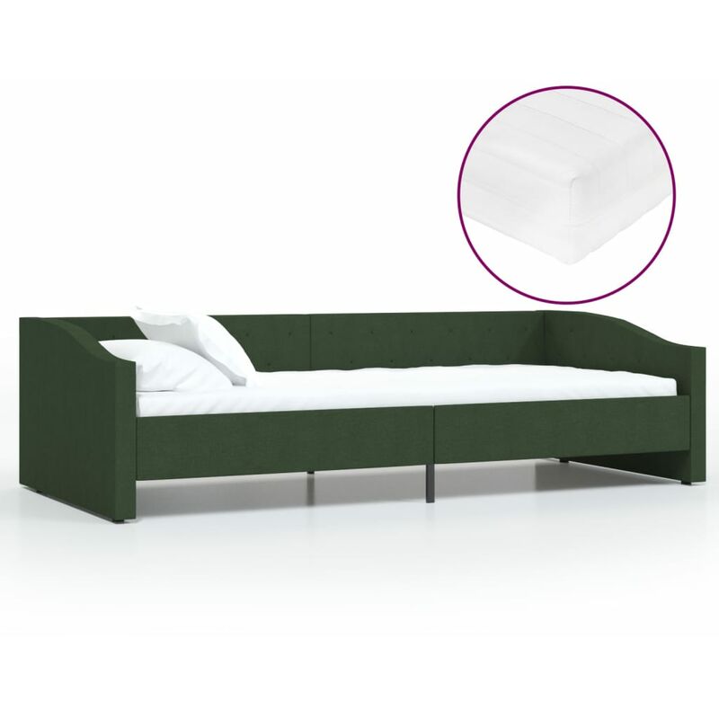 

vidaXL Sofá cama con colchón USB de tela verde oscuro 90x200 cm - Verde