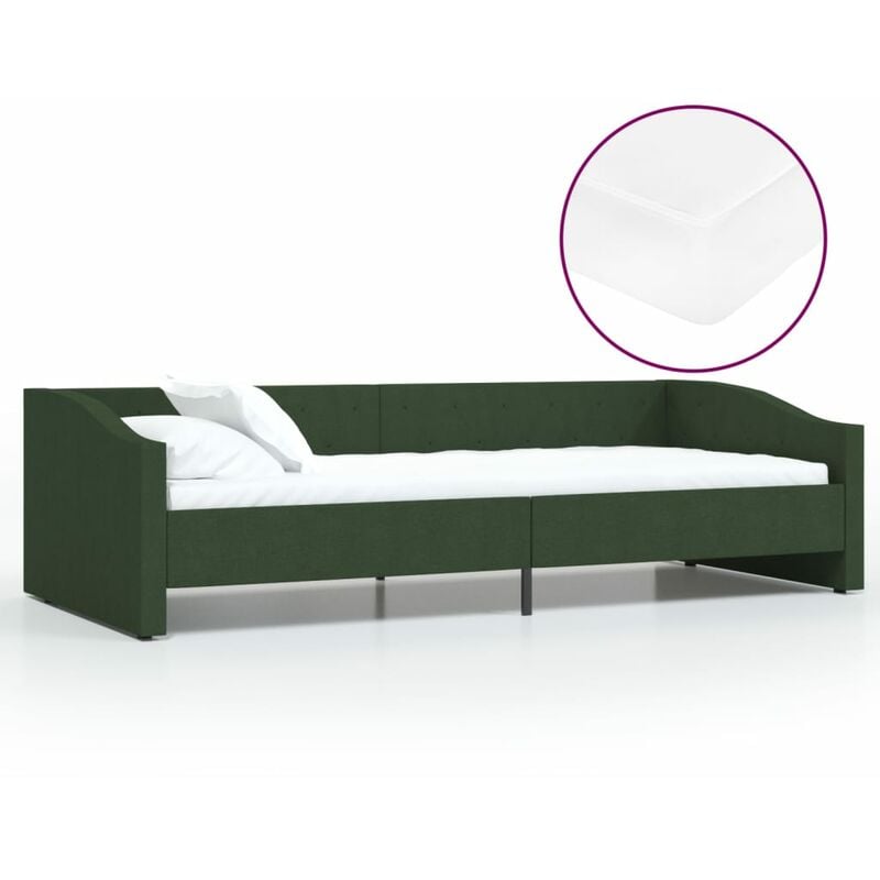 

vidaXL Sofá cama con colchón USB de tela verde oscuro 90x200 cm - Verde