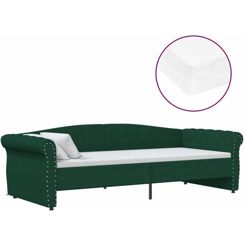 

Sofá cama con colchón USB de tela verde oscuro 90x200 cm - Verde - Vidaxl