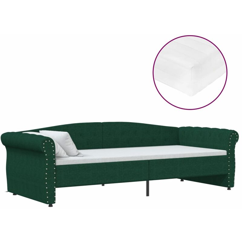 

vidaXL Sofá cama con colchón USB de tela verde oscuro 90x200 cm - Verde