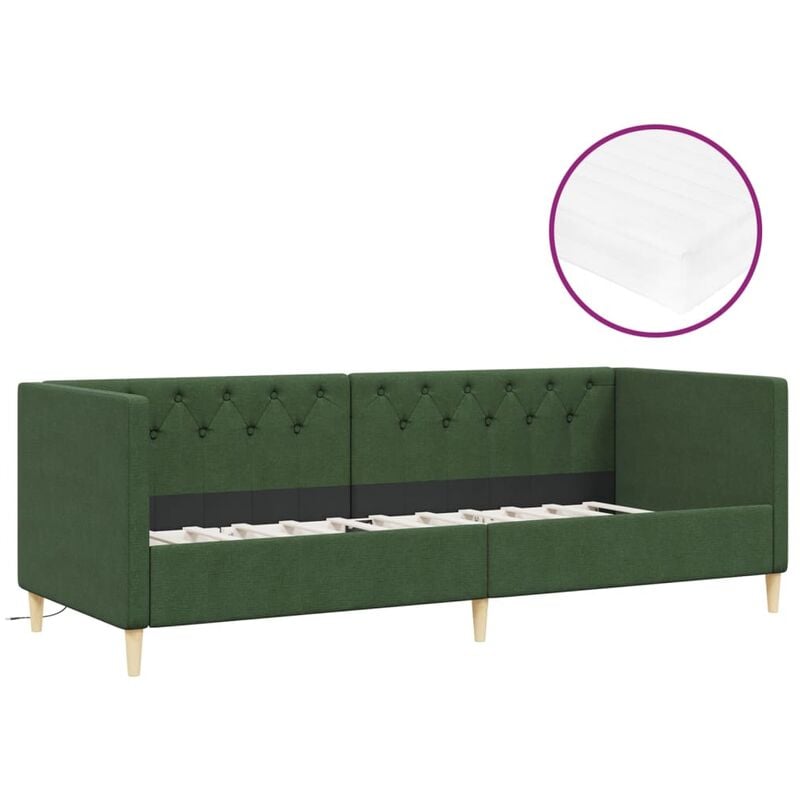 

vidaXL Sofá cama con colchón USB de tela verde oscuro 90x200 cm - Verde