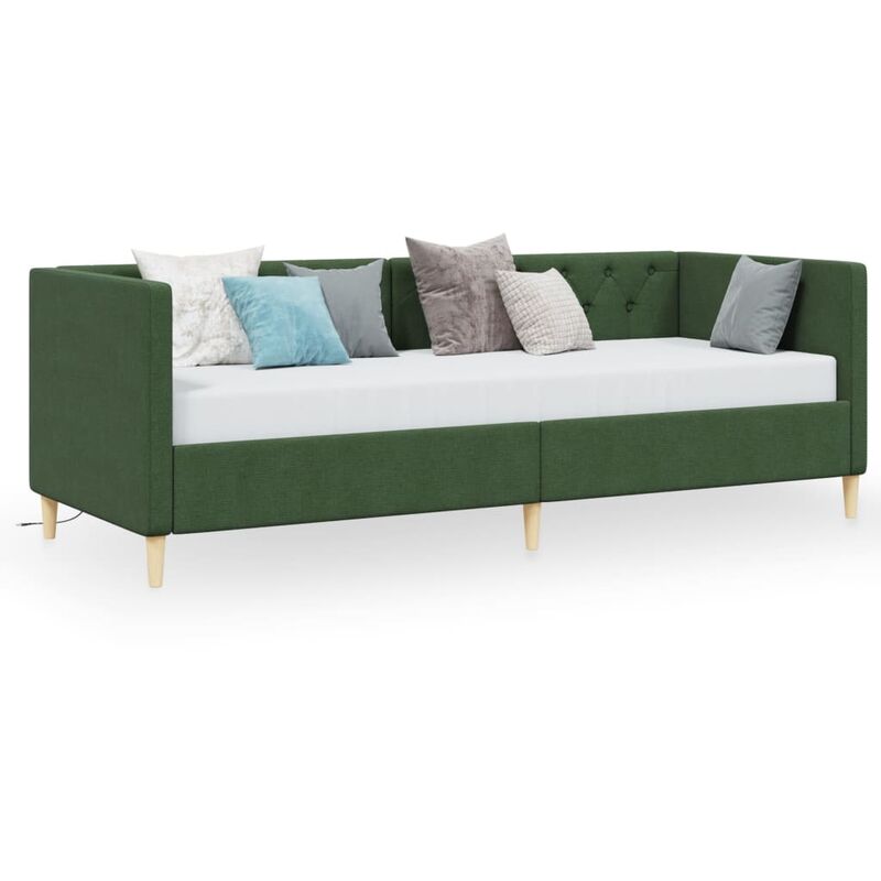 

vidaXL Sofá cama con colchón USB de tela verde oscuro 90x200 cm - Verde