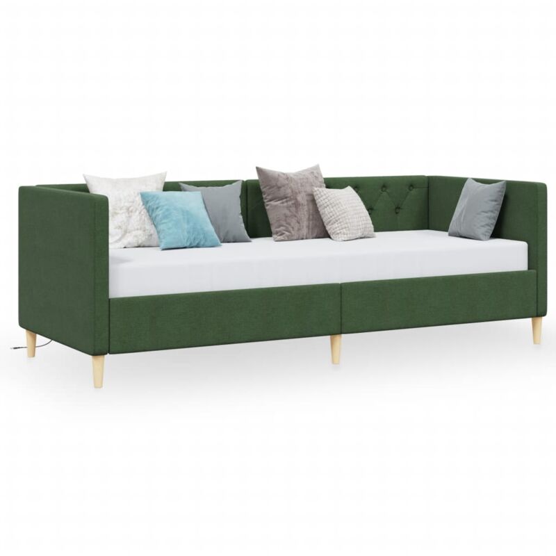 

vidaXL Sofá cama con colchón USB de tela verde oscuro 90x200 cm - Verde