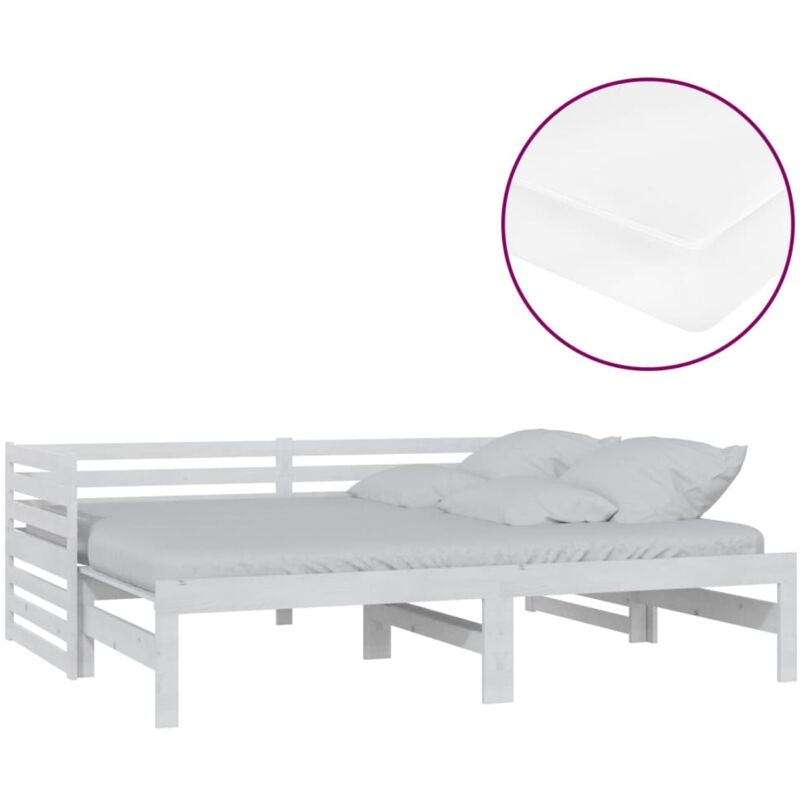 

vidaXL Sofá cama extraíble madera maciza de pino blanco 2x(90x200) cm - Blanco