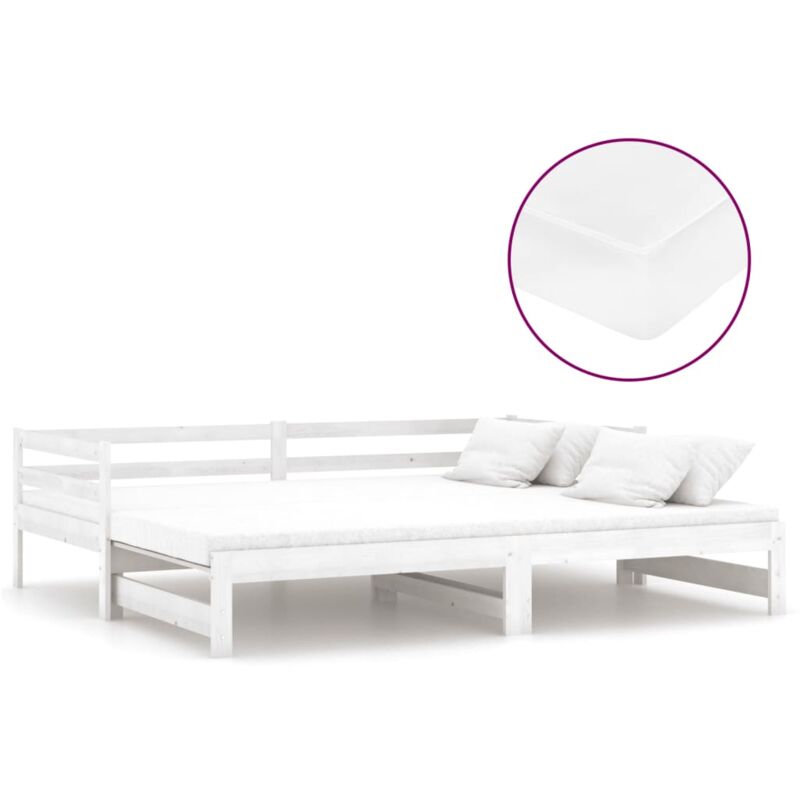 

vidaXL Sofá cama extraíble madera maciza de pino blanco 2x(90x200) cm - Blanco