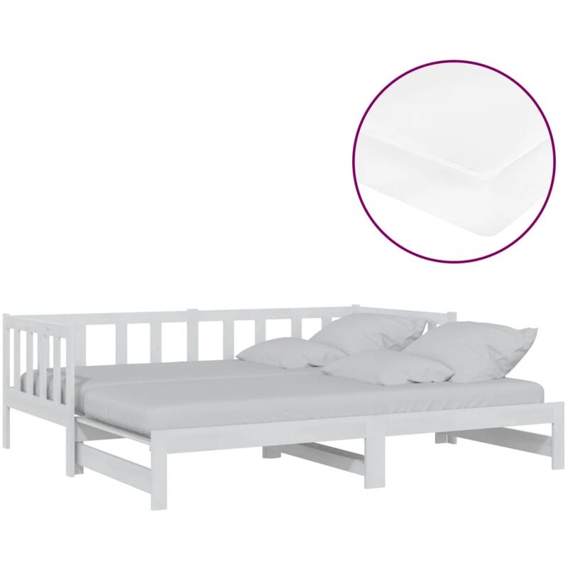 

Sofá cama extraíble madera maciza de pino blanco 2x(90x200) cm - Blanco - Vidaxl