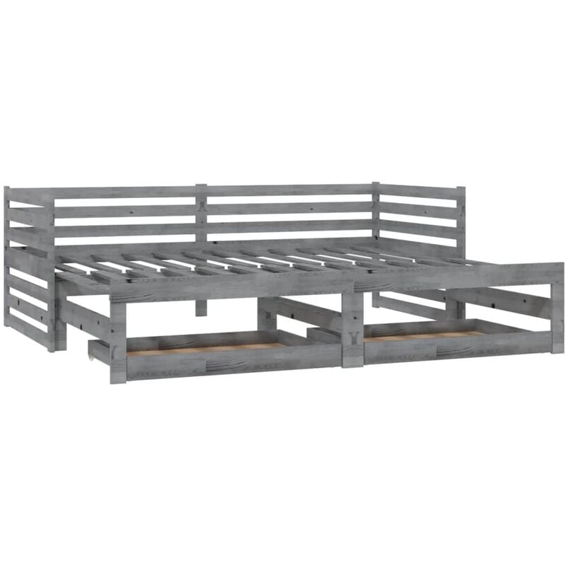 

vidaXL Sofá cama extraíble madera maciza de pino gris 2x(90x200) cm - Gris