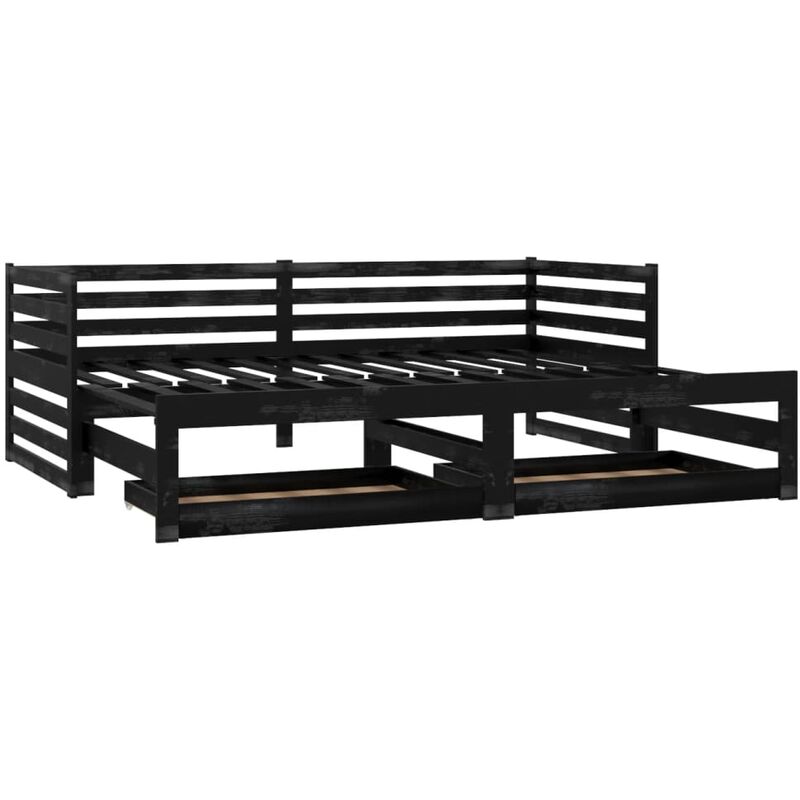 

vidaXL Sofá cama extraíble madera maciza de pino negro 2x(90x200) cm - Negro