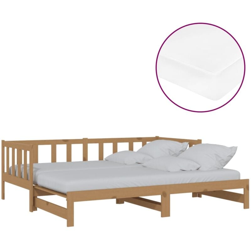 

Sofá cama extraíble madera maciza pino marrón miel 2x(90x200)cm - Marrón - Vidaxl