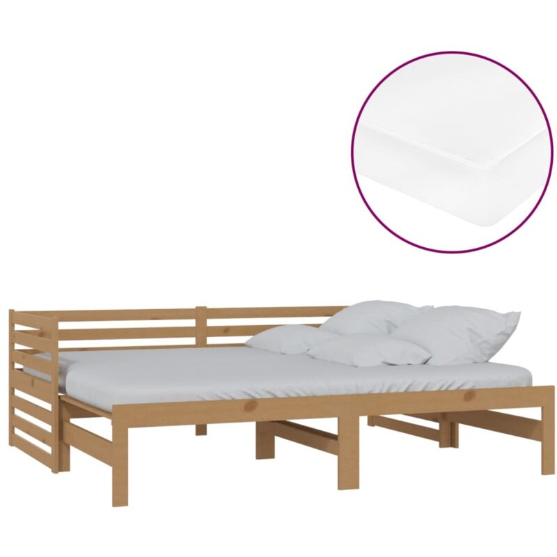 

vidaXL Sofá cama extraíble madera maciza pino marrón miel 2x(90x200)cm - Marrón
