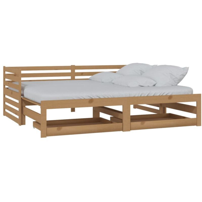 

vidaXL Sofá cama extraíble madera maciza pino marrón miel 2x(90x200)cm - Marrón